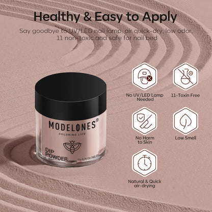 Modelones Dip Powder Nail Kit – 4 Colors Beige, Brown & Glitter with Liquid & Complete Accessories