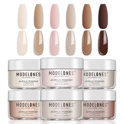 Modelones Nude Acrylic Powder Kit – 6 Colors, No Lamp Needed | Salon-Quality Nude Nails