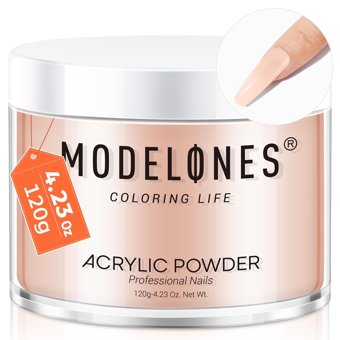 Modelones Acrylic Powder 120g Nude Blush – Large Capacity for 3D Nails & French