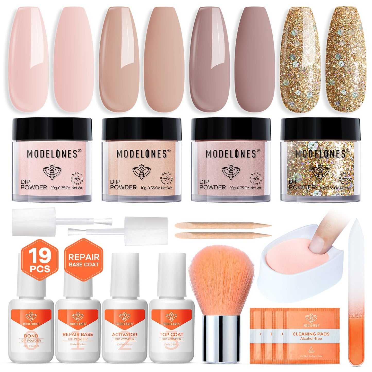 Modelones Nude Dip Powder Nail Kit — 4 Colors, No Lamp Needed, Complete DIY French Nail Starter Set