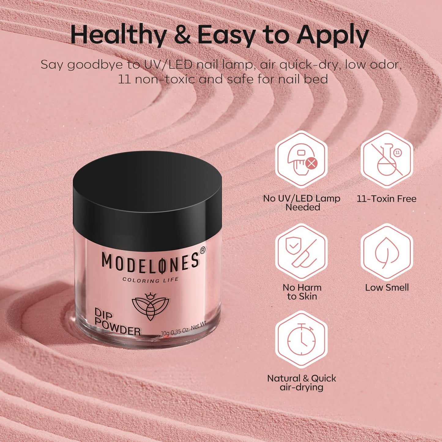 Modelones Dip Powder Nail Kit – 4-Color Nude Pink Glitter Set with Liquid & Tools, No Lamp Needed, DIY Home Manicure