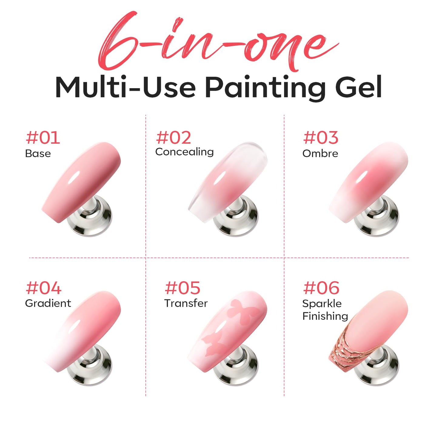 Modelones Pat Painting Gel Nail Polish – 6 Pigmented Colors for Ombre, Gradient, Blush Bloom and French Tips