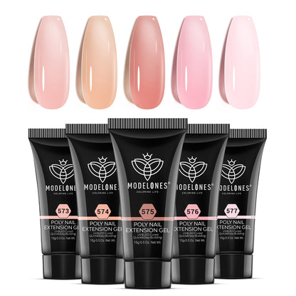 Modelones Poly Gel Set – 5 Jelly Colors for DIY Nail Extensions