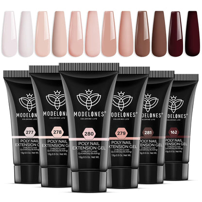 Modelones Poly Nail Gel Kit — 6 Nude Skin Tone Colors for At-Home Builder Manicure