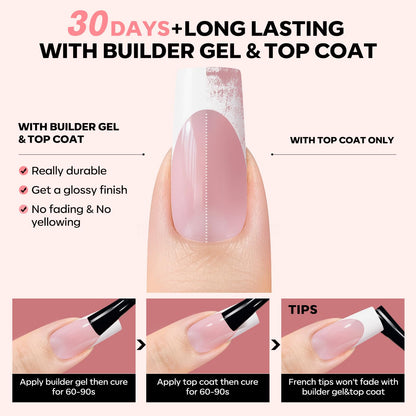 Modelones Gel Nail Kit with LED Light – 150 PCS Press-On Nails, Builder Gel, Glue, Top Coat, French Tip