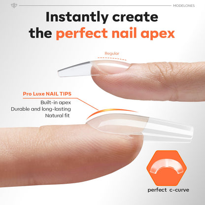 modelones Pro Luxe Instant Nail Apex Tips – Medium Square Pre-Built Extension, 240 Pcs, 15 Sizes