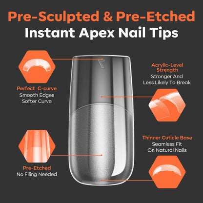 modelones Pro Luxe Instant Nail Apex Tips – Medium Square Pre-Built Extension, 240 Pcs, 15 Sizes