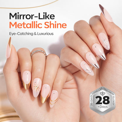 modelones Chrome Gold Silver Gel Liner Nail Polish – Metallic Mirror Nail Art Kit with Double Head Brush