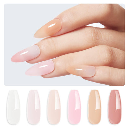 Modelones Rubber Base Builder Gel Polish — 6-Color Nude Pink Set with 6-in-1 Base Coat, Apex Builder & Extension