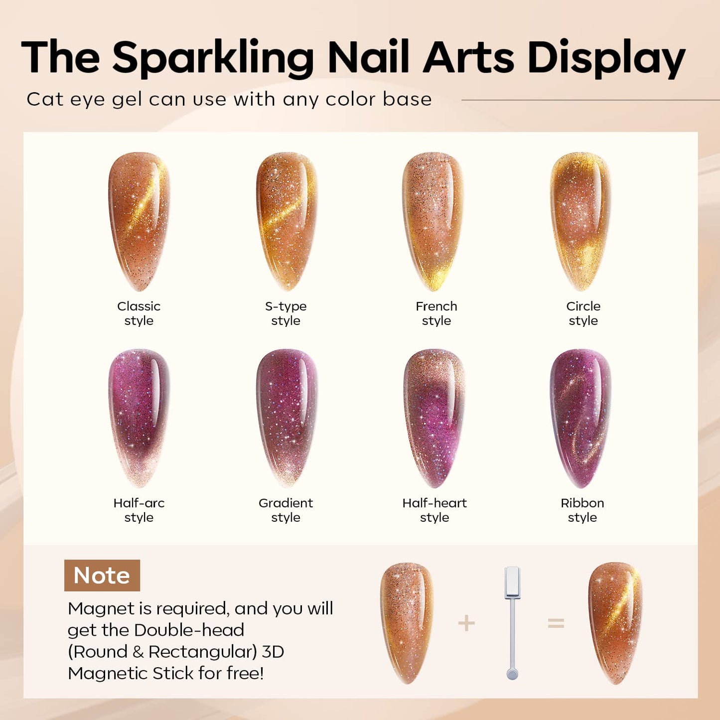 Modelones Gel Nail Polish Set – 6 Cat Eye, Glitter & Nude Gels with Magnet