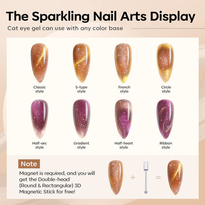 Modelones Gel Nail Polish Set – 6 Cat Eye, Glitter & Nude Gels with Magnet