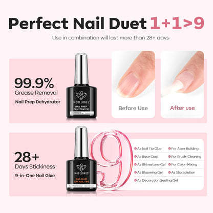 Modelones X Nail Gel Kit: 510 Short Oval Tips, 9-in-1 Glue, UV/LED Lamp