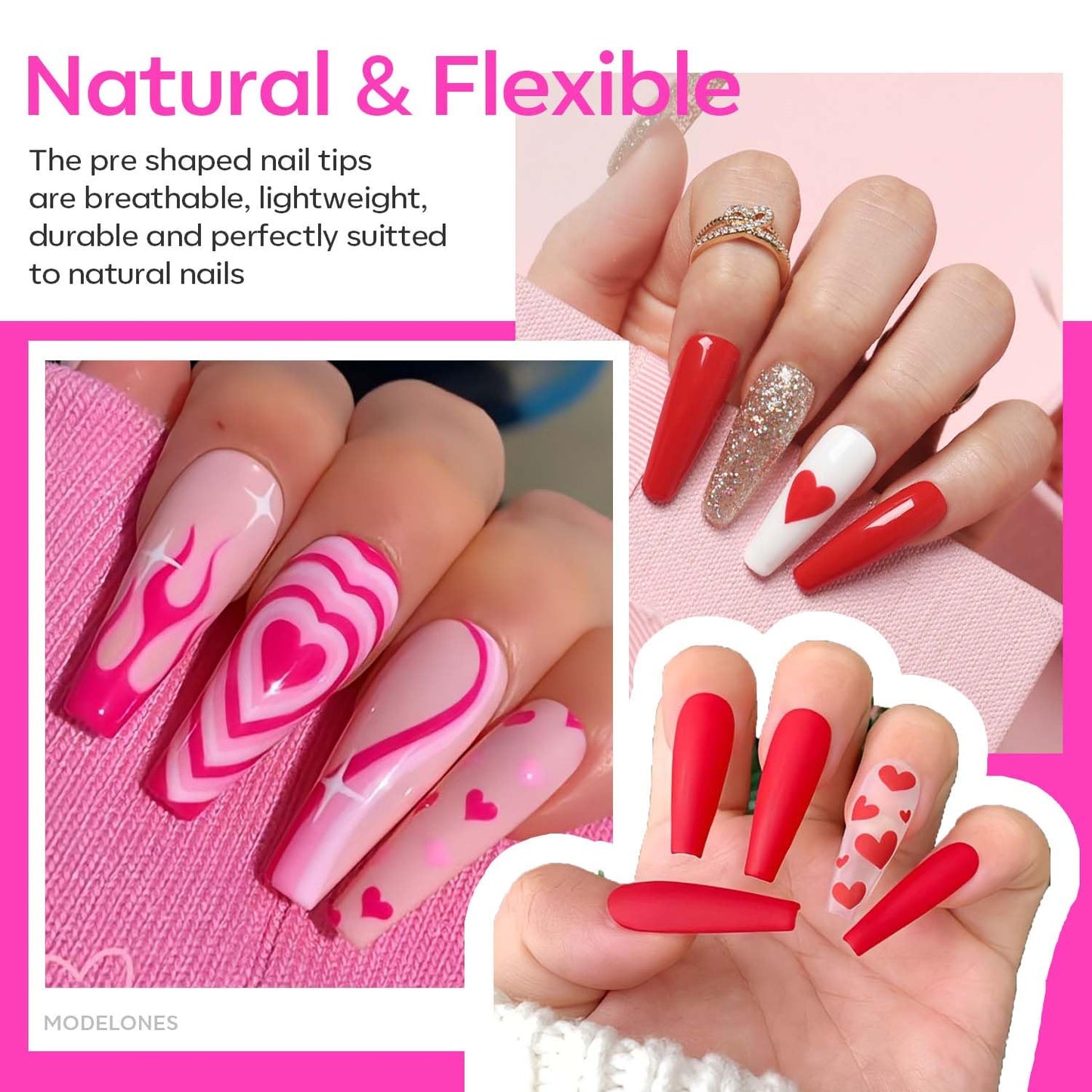Modelones X Nail Gel Kit – 510 Pcs Long Coffin Tips, 9-in-One Glue, Portable UV/LED Lamp, Home Salon