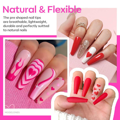 Modelones X Nail Gel Kit – 510 Pcs Long Coffin Tips, 9-in-One Glue, Portable UV/LED Lamp, Home Salon