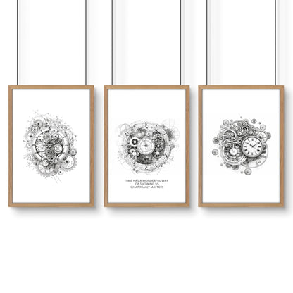 Modern Bedroom Wall Decor | Set of 3 Abstract Clocks Wall art Prints