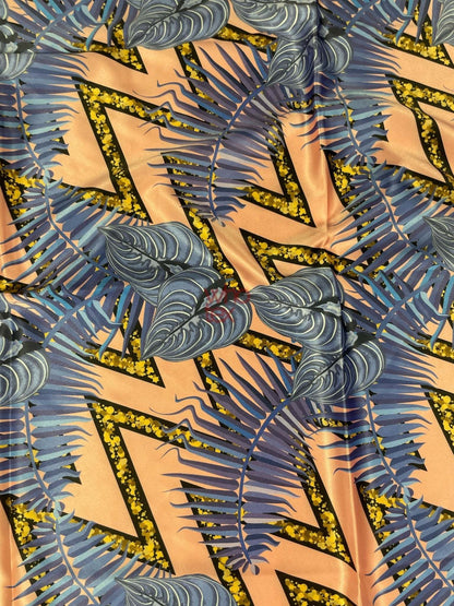 Modern Geometric and Tropical Leaf Print Fabric by Metre