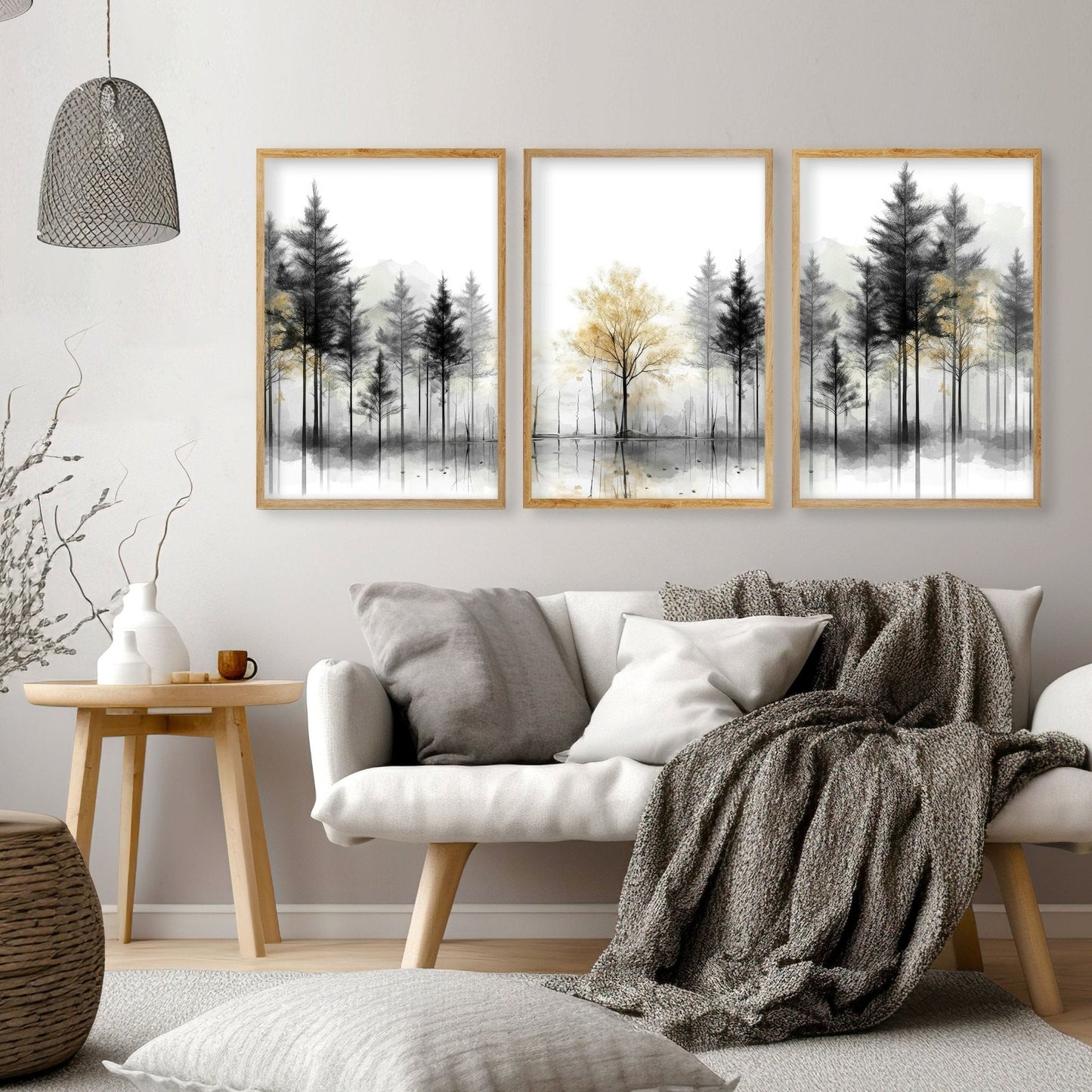 Modern Living Room Wall Art | Set of 3 Asian Inspired Wall art Prints