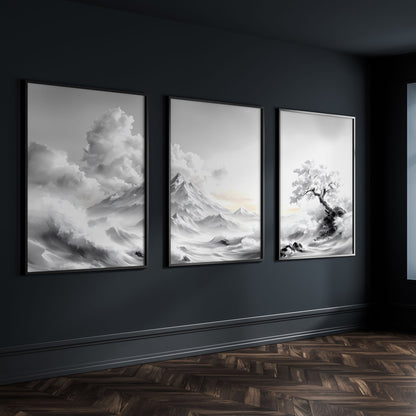 Modern Living Room Wall Decor | Set of 3 Asian Inspired Wall art Prints