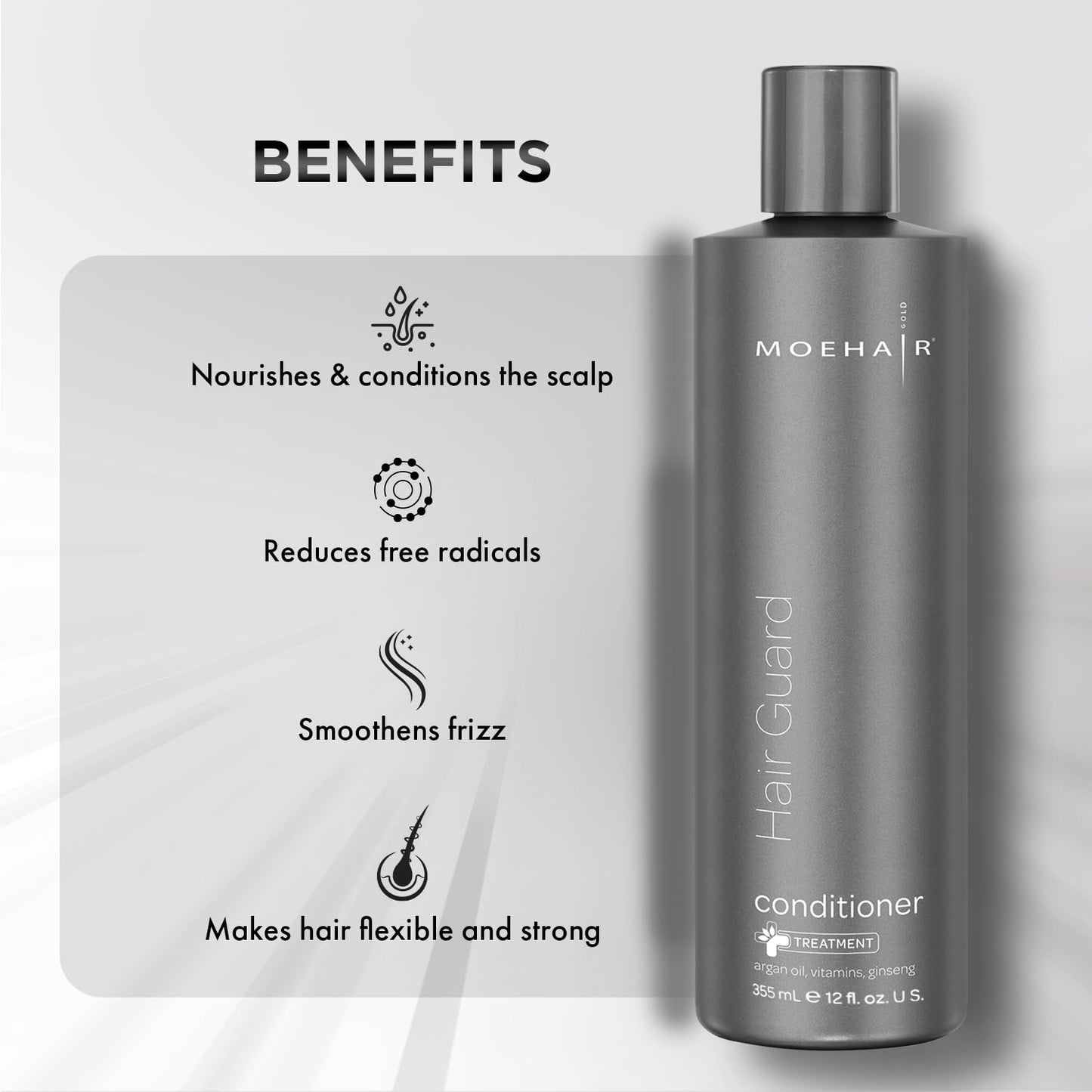 MOEHAIR Hair Guard Conditioner | Strengthens Roots & Follicles | Moisturizing Formula with Vitamin E, Argan Oil & Ginseng | Paraben & Sulfate Free | 12 Fl. Oz