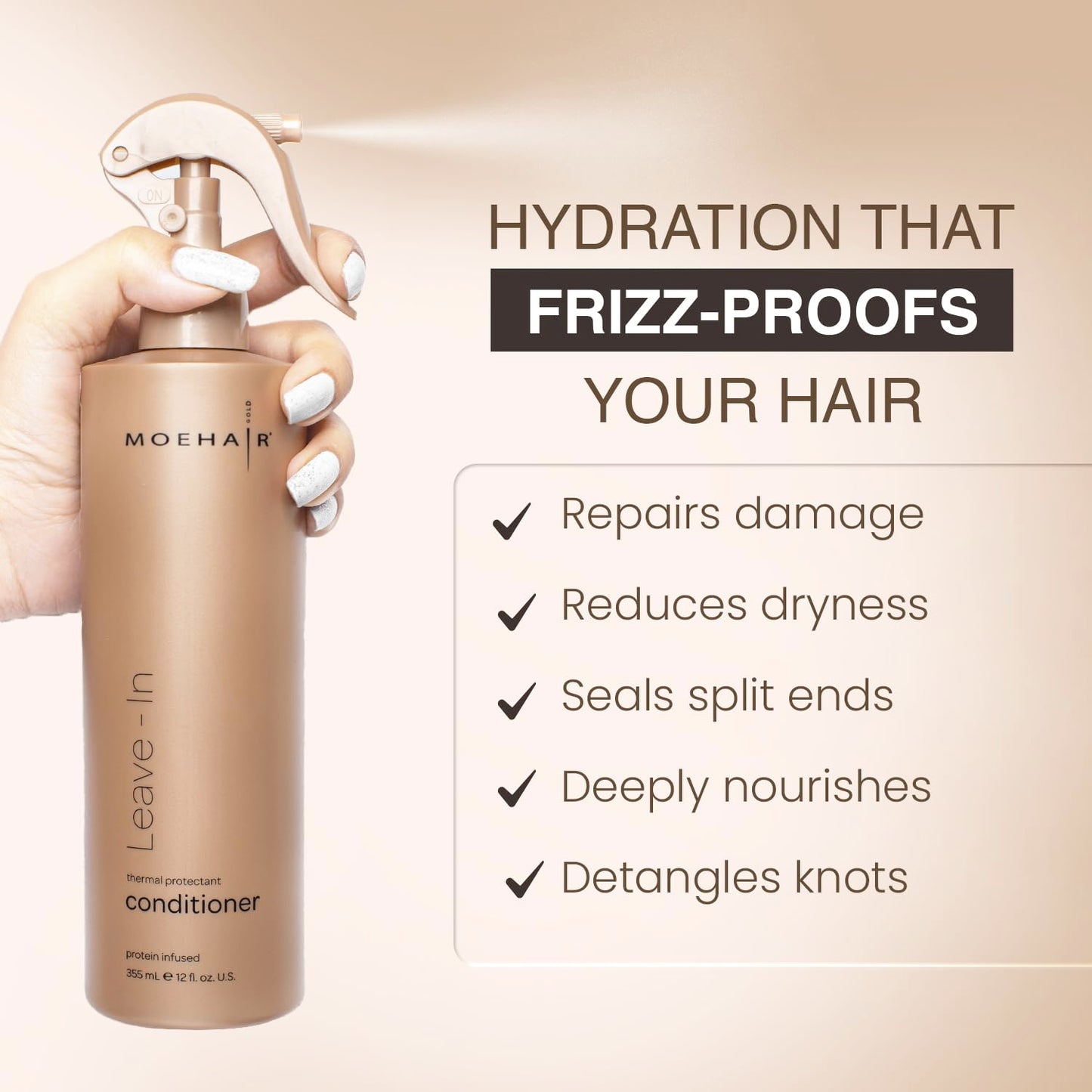 MOEHAIR Leave-in Conditioner (12 Fl Oz) – Argan Oil & Proteins | Detangler for Curly Hair