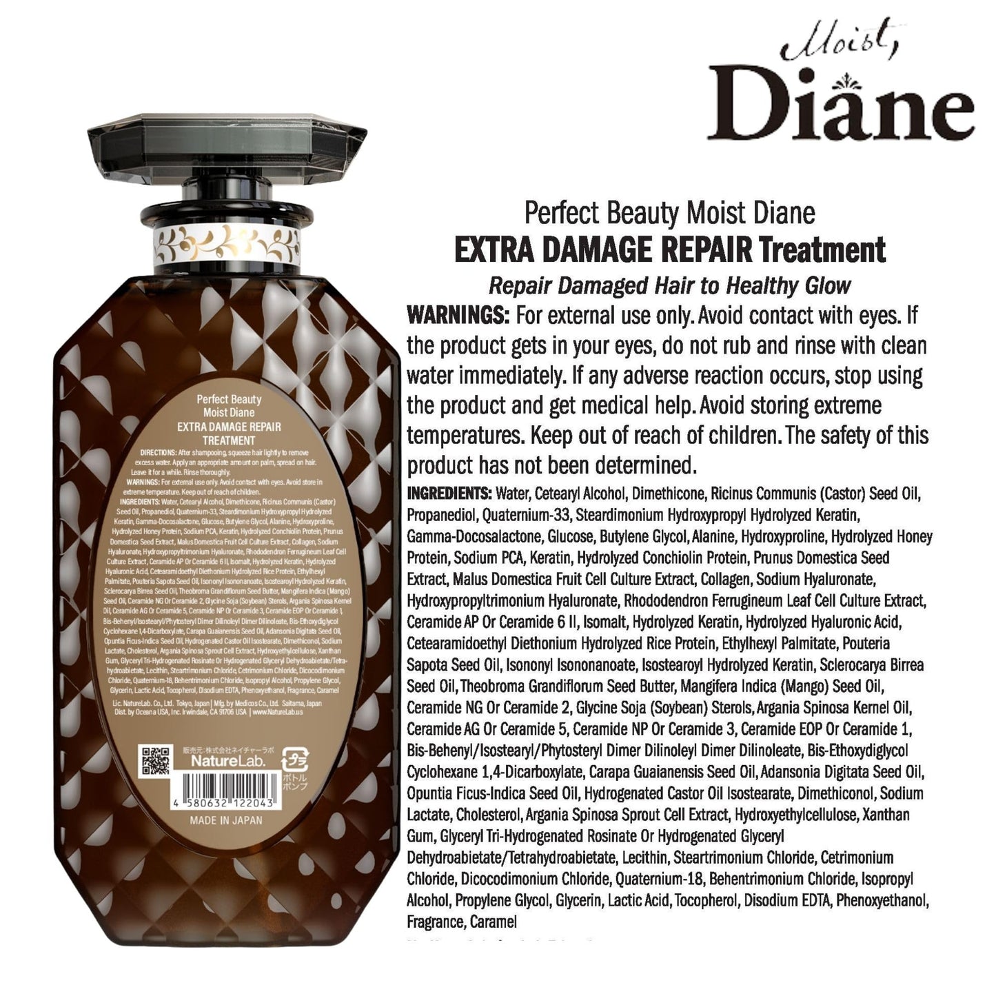 Moist Diane Natural Conditioner for Men & Women — Sulfate Free, Extra Damage Repair with Keratin, Collagen, Mango Oil & Vitamin E + Argan Oil (15.2 oz)