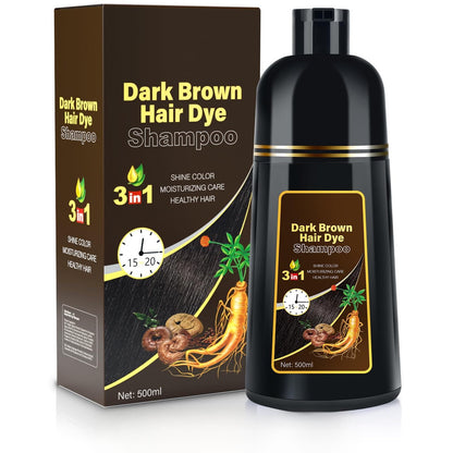 MOISTAR Dark Brown Hair Dye Shampoo 3 in 1 for Gray Coverage | Instant Herbal Color Semi-Permanent