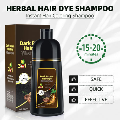 MOISTAR Dark Brown Hair Dye Shampoo 3 in 1 for Gray Coverage | Instant Herbal Color Semi-Permanent