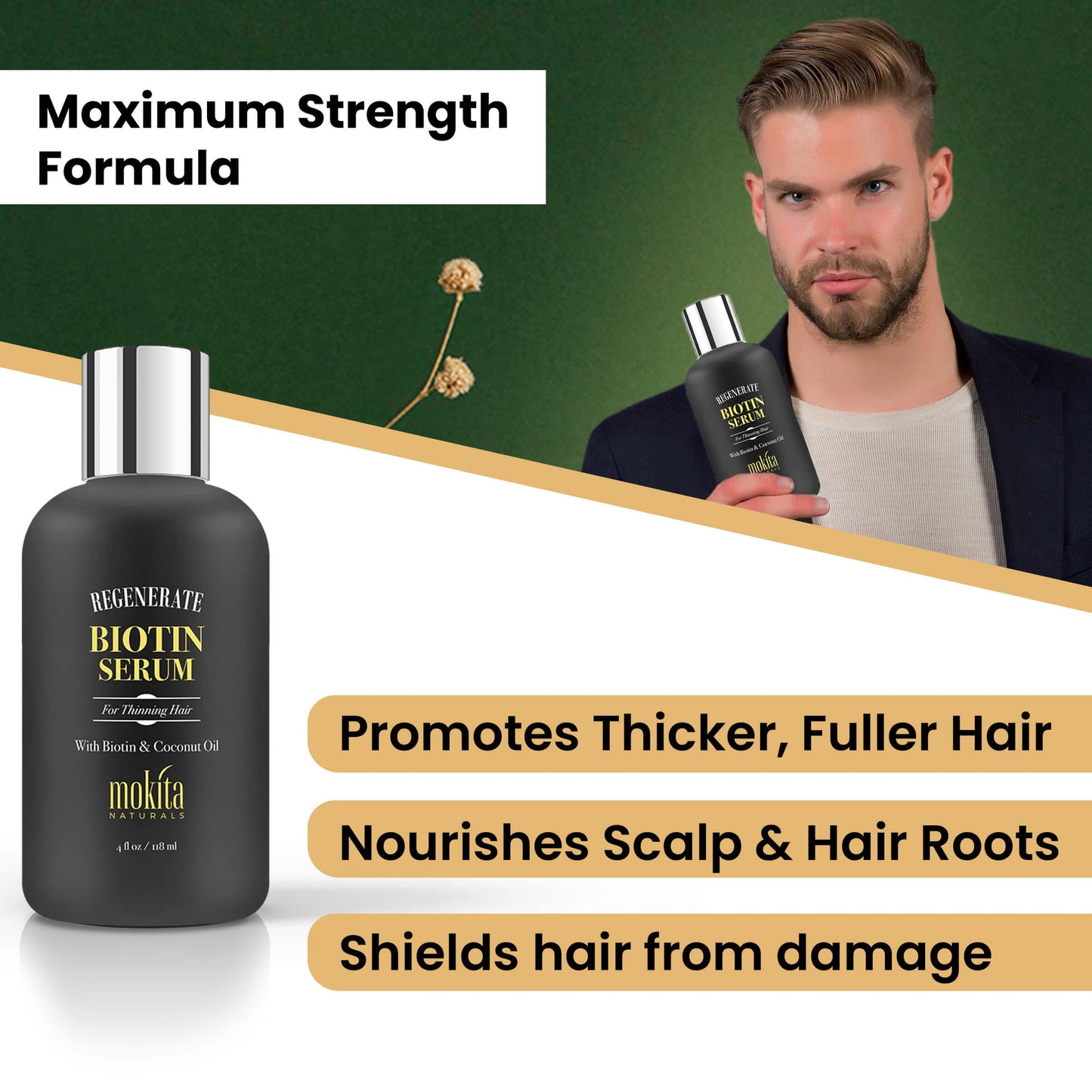 Mokita Naturals Hair Growth Serum – Paraben-Free Biotin Formula for All Hair Types | 4oz