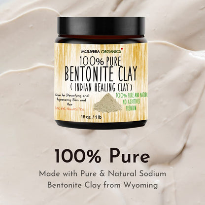 Molivera Organics Premium Bentonite Clay – 1 lb Pure Detoxifying Clay for Face & Hair | USA Made