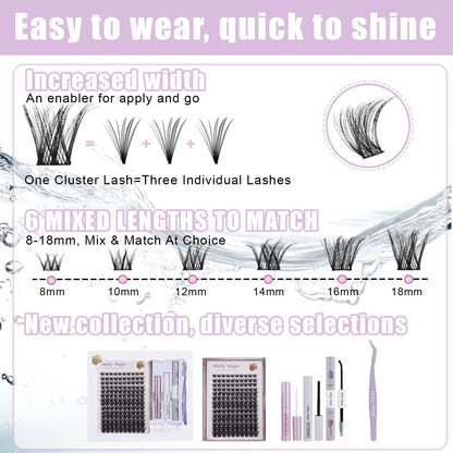 Molly Magic Victoria Lash Clusters Kit – Wispy D-Curl DIY Lashes with Bond & Seal
