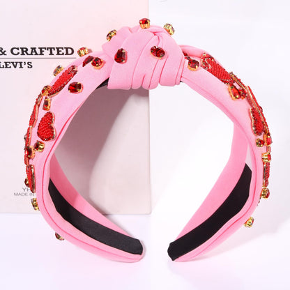 MOLOCH Valentine's Day Beaded Heart Headband – Pink Top Knot Hair Accessory for Women