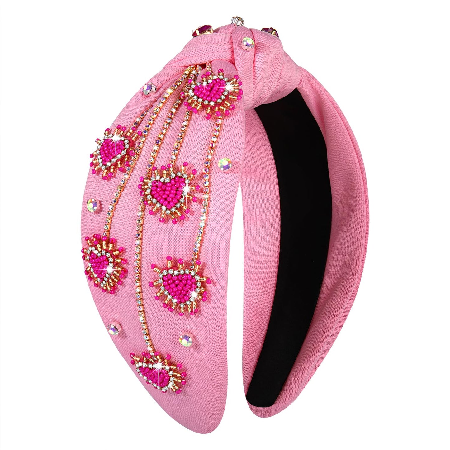 MOLOCH Valentine's Day Headband for Women – Rhinestone Beaded Heart, Crystal Knotted Velvet Hairband