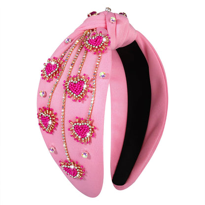 MOLOCH Valentine's Day Headband for Women – Rhinestone Beaded Heart, Crystal Knotted Velvet Hairband