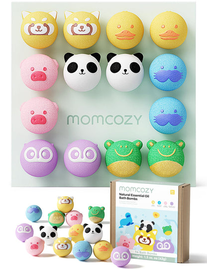 Momcozy 14-Pack Animal Bath Bombs with Essential Oils – 7 Cute Animal Shapes for Fun, Calming Bath Time