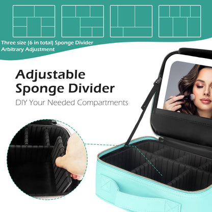 MOMIRA Travel Makeup Bag with Lighted Mirror – Waterproof, Adjustable Brightness, 6-Partition Organizer