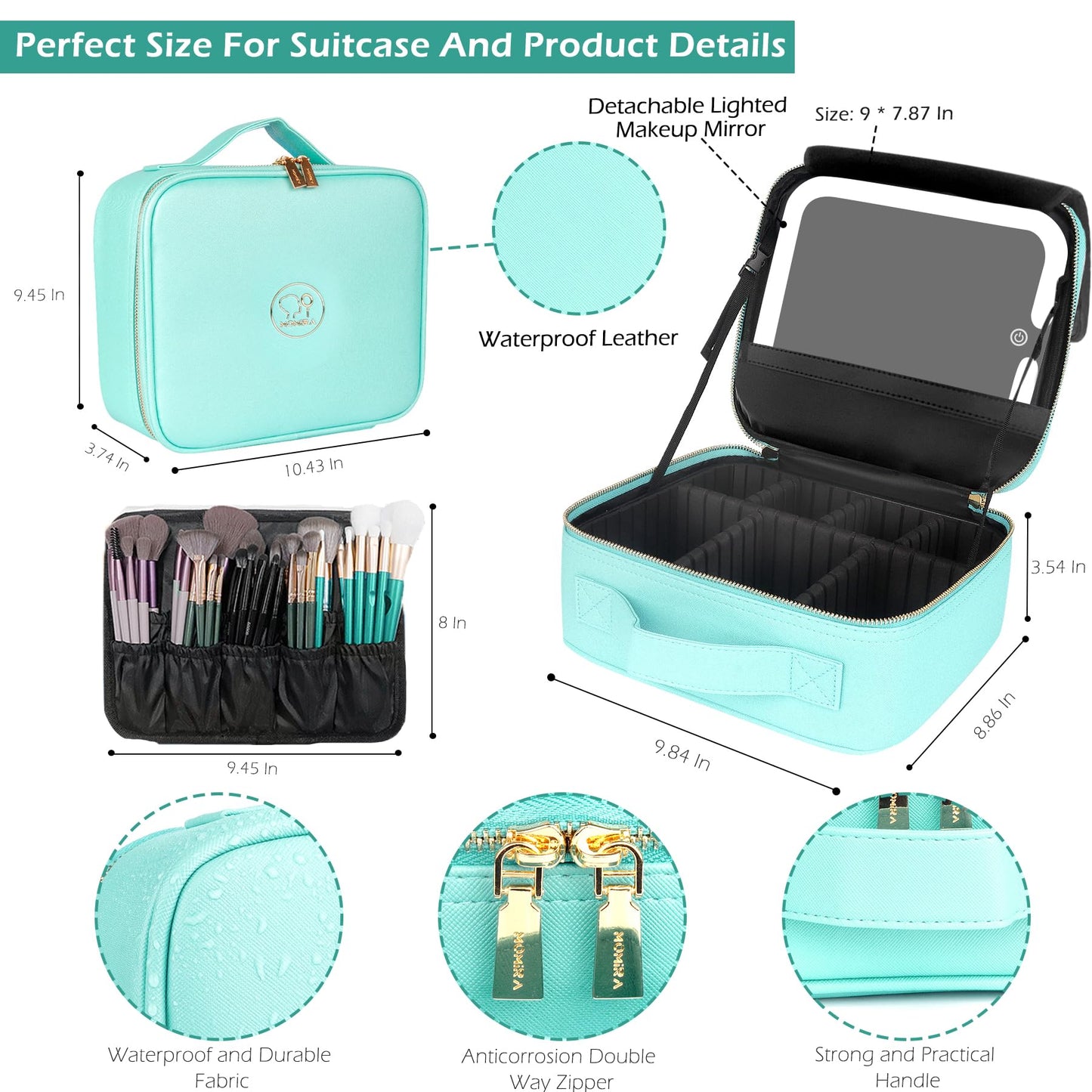 MOMIRA Travel Makeup Bag with Lighted Mirror – Waterproof, Adjustable Brightness, 6-Partition Organizer