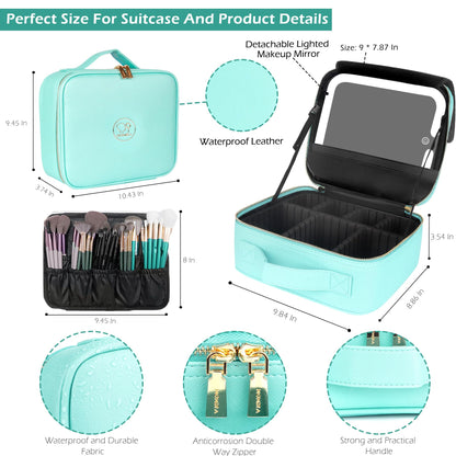 MOMIRA Travel Makeup Bag with Lighted Mirror – Waterproof, Adjustable Brightness, 6-Partition Organizer