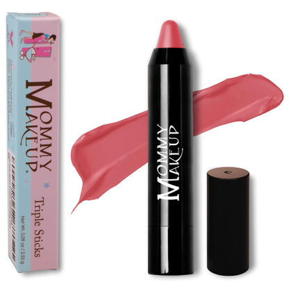 Mommy Makeup Triple Sticks: Lipstick, Cream Blush & Treatment in Paris Pink