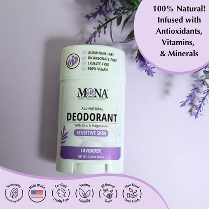 MONA Lavender All-Natural Deodorant for Sensitive Skin – Aluminum & Baking Soda Free | 1.76 oz