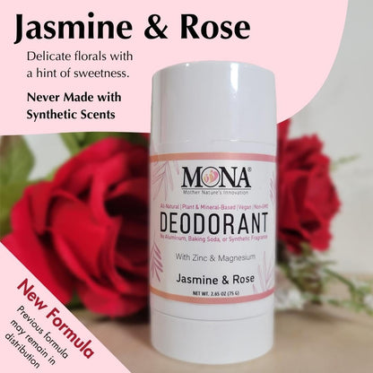 MONA All Natural Magnesium Deodorant – Jasmine Rose | Aluminum-Free for Sensitive Skin (2.65oz)