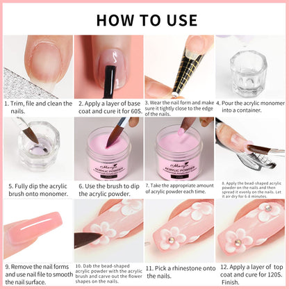 Monja Acrylic Powder Kit – 4 Colors (30g) for Nails – No Lamp Needed