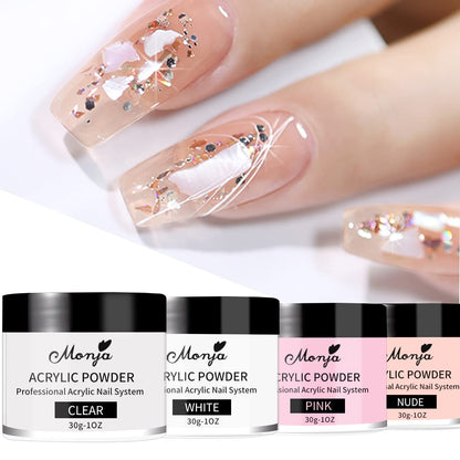Monja Acrylic Powder Kit – 4 Colors (30g) for Nails – No Lamp Needed