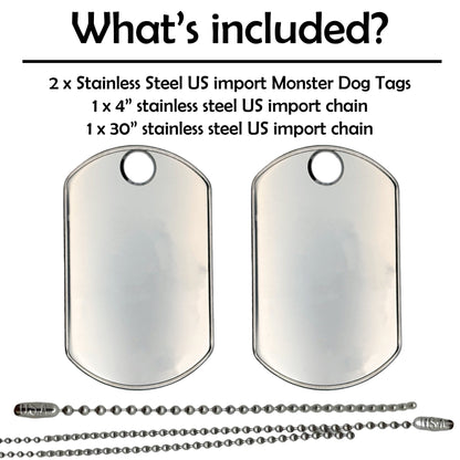 MONSTER Size Blank Dog Tag Necklace Set
