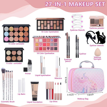 Moobirlet 27-in-1 Makeup Kit for Teens – Eyeshadow Palettes, Foundation, Concealer & Brushes