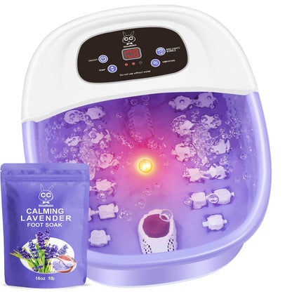 MoodRelish Foot Spa Bath Massager with Heat, Bubbles, Infrared Light & Lavender Soak – 16 oz, 22 Rollers, Purple