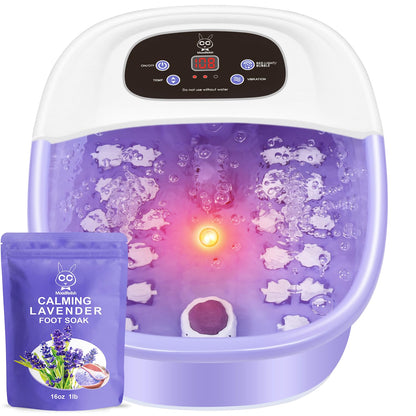 MoodRelish Foot Spa Bath Massager with Heat, Bubbles, Infrared Light & Lavender Soak – 16 oz, 22 Rollers, Purple