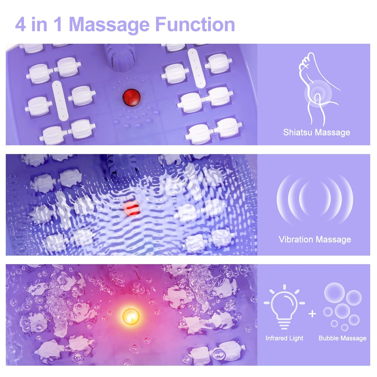 MoodRelish Foot Spa Bath Massager with Heat, Bubbles, Infrared Light & Lavender Soak – 16 oz, 22 Rollers, Purple