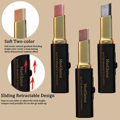 MooGlamor 6-Pc Glitter Eye Shadow Sticks – Dual-Color Gradient & Waterproof