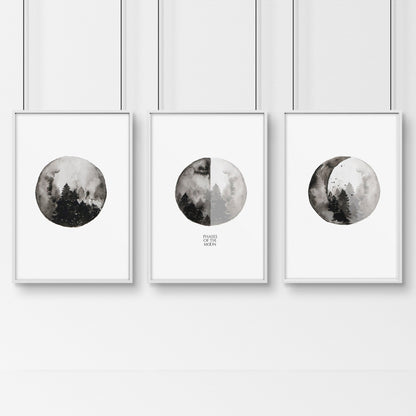 Moon phases wall art | Home office decor set of 3 prints