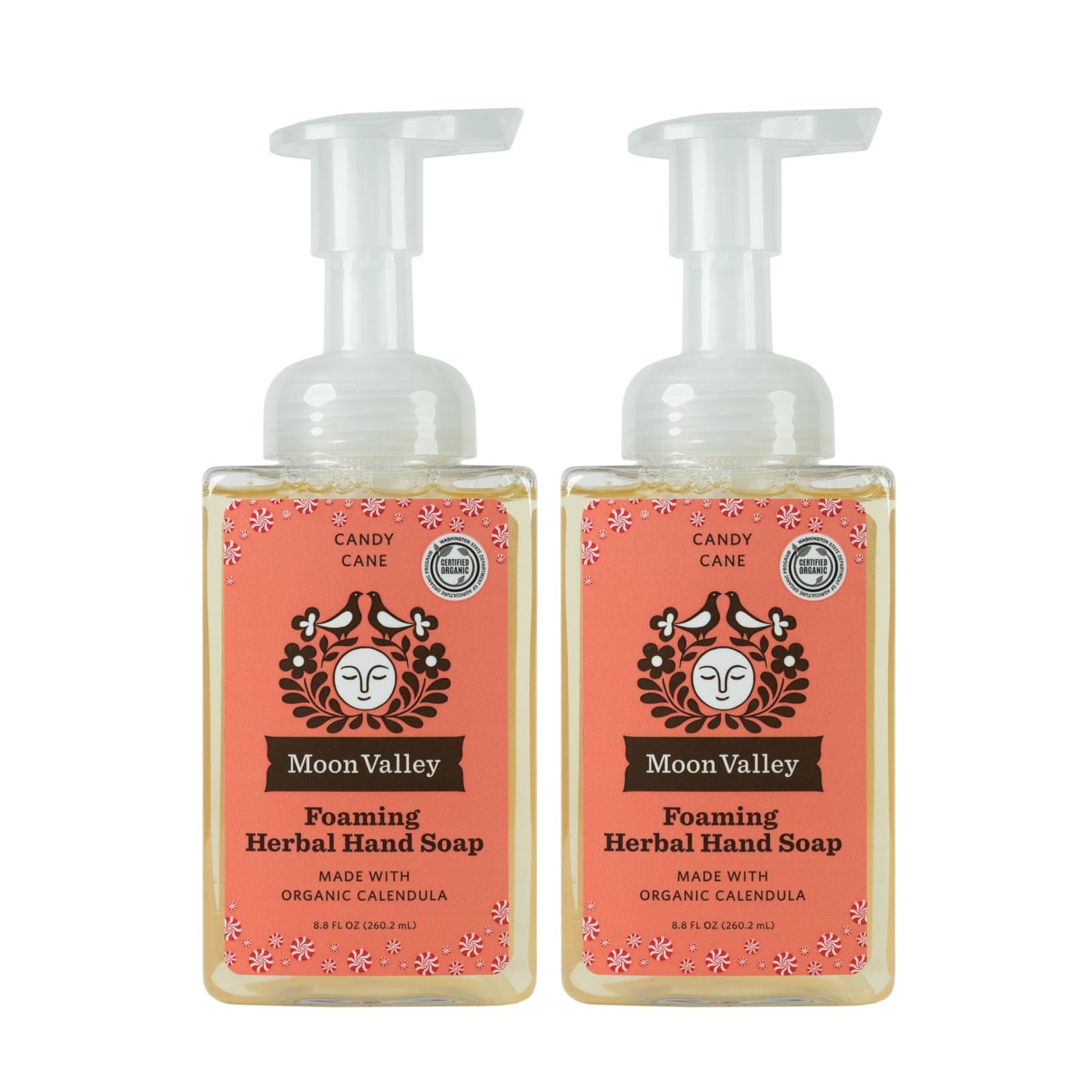 Moon Valley Organics Herbal Foaming Hand Soap – Candy Cane, Vegan & Recyclable Bottle (Two-Pack)